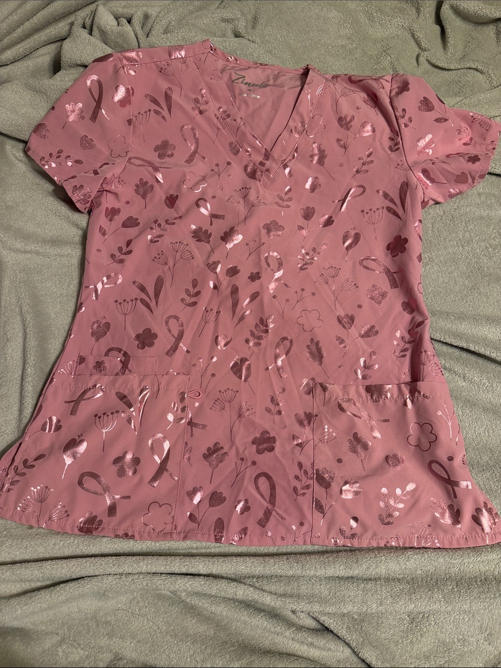 Unbranded Pink V-Neck Tunic Top with Ribbon & Floral Print